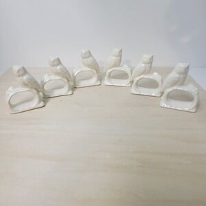 Vintage Ceramic‎ Owl Napkin Rings Set of 6 White Bird Table Decor Dining